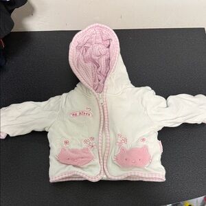 Cute Pink and White Baby Hoodie with Cat Design Y2K